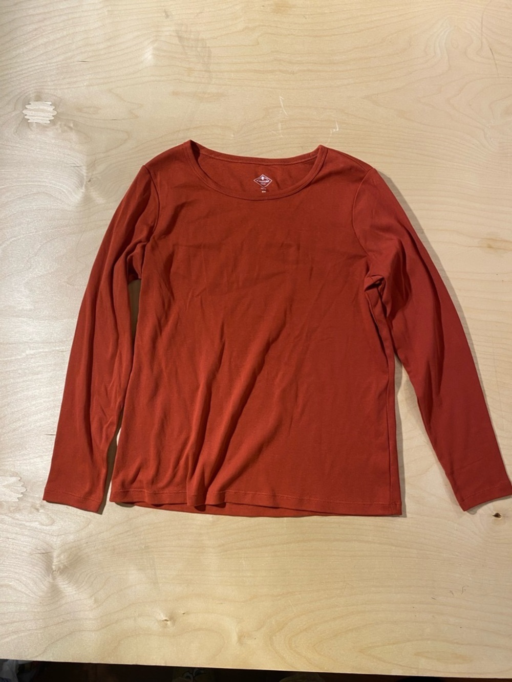 St. John's Bay Long Sleeve Crewneck Top - Rust Red PM (QY)